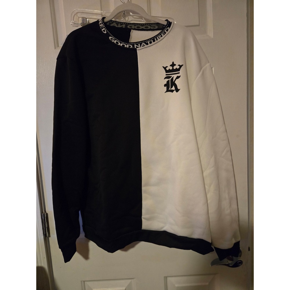 Mens Two Tone Black White Crewneck Sweatshirt Crown Logo Size XXL